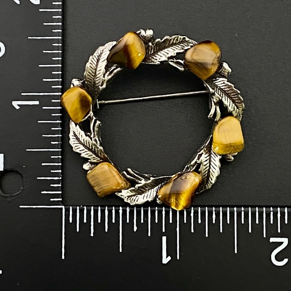 Vintage Tigers Eye Brooch Pin - Picture 3 of 4